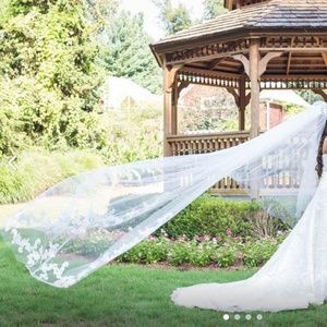 cathedral long ivory veil with blusher